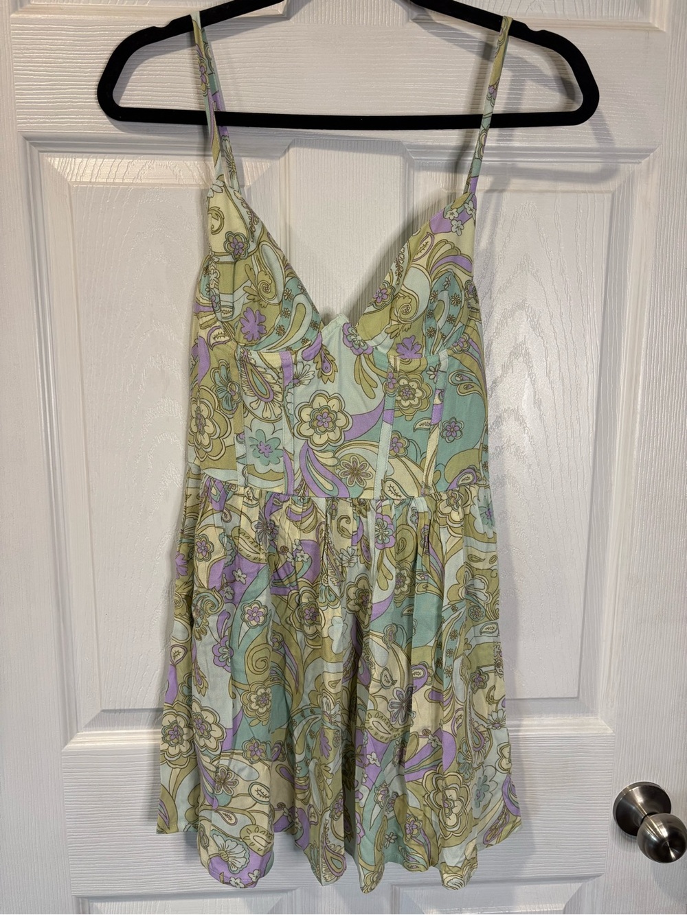 Sky and Moon Floral Pastel Mini Adjustable Spaghetti Strap Sundress Size Medium